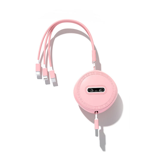Micro + 8 Pin + Type-C / USB-C 3 In 1 Telescopic Charging Cable (Pink) by buy2fix