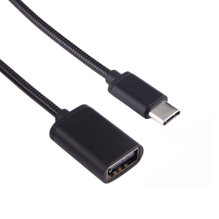 8.3cm USB Female to Type-C Male Metal Wire OTG Cable Charging Data Cable(Black) by buy2fix