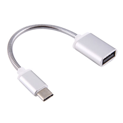 8.3cm USB Female to Type-C Male Metal Wire OTG Cable Charging Data Cable(Silver) - OTG Adapter by buy2fix | Online Shopping UK | buy2fix