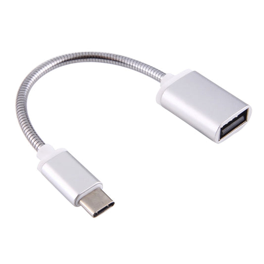 8.3cm USB Female to Type-C Male Metal Wire OTG Cable Charging Data Cable(Silver) - OTG Adapter by buy2fix | Online Shopping UK | buy2fix