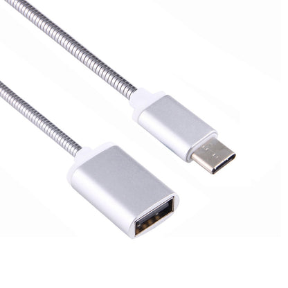 8.3cm USB Female to Type-C Male Metal Wire OTG Cable Charging Data Cable(Silver) - OTG Adapter by buy2fix | Online Shopping UK | buy2fix