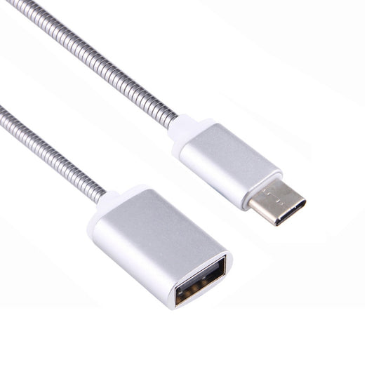 8.3cm USB Female to Type-C Male Metal Wire OTG Cable Charging Data Cable(Silver) - OTG Adapter by buy2fix | Online Shopping UK | buy2fix