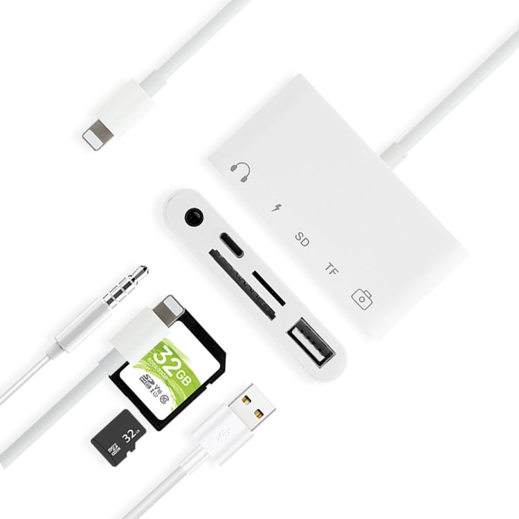 5 in 1 8 Pin to USB HUB And USB-C / Type-C And 3.5mm Earphone And SD And TF Card Reader by buy2fix