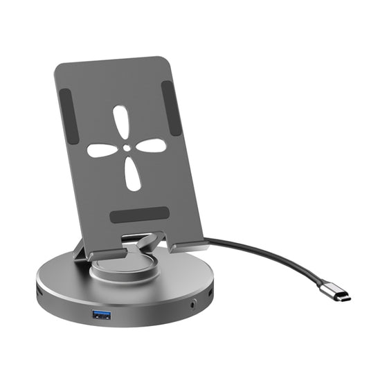 V269B 10 in 1 Type-C / USB-C PD Power 4K/60Hz Multiport HUB RJ45 Expansion Dock Swivel Stand HDMI Dongle Docking Station - Desktop Holder by buy2fix | Online Shopping UK | buy2fix