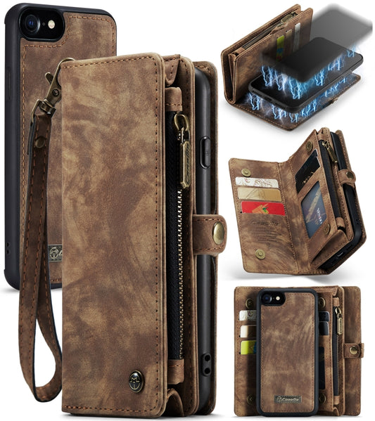 CaseMe for  iPhone 8 & 7  Multifunctional Leather Billfold with Detachable Magnetic PC Back Protective Case & Holder & 10 Card Slots & 3 Cash Slots & 1 Zipper Wallet & 2 Photo Frames & 3 Magnetic Clasps(Coffee) - More iPhone Cases by CaseMe | Online Shopping UK | buy2fix