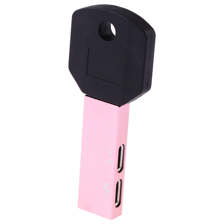 RC16 Dual 8 Pin Female to 8 Pin Male Key Shape Mini Portable Audio & Charge Adapter(Pink) by buy2fix