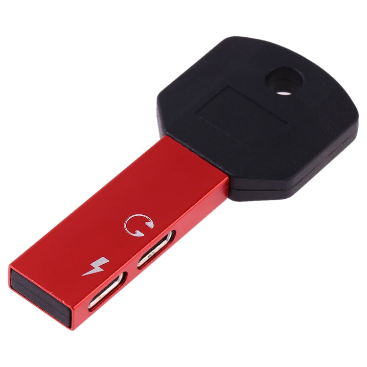 RC16 Dual 8 Pin Female to 8 Pin Male Key Shape Mini Portable Audio & Charge Adapter(Red) by buy2fix