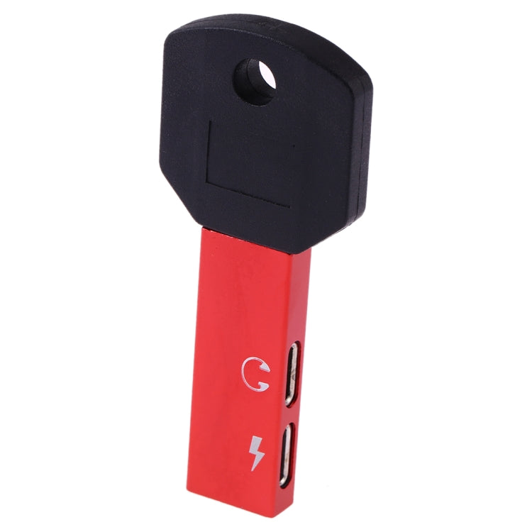 RC16 Dual 8 Pin Female to 8 Pin Male Key Shape Mini Portable Audio & Charge Adapter(Red) by buy2fix