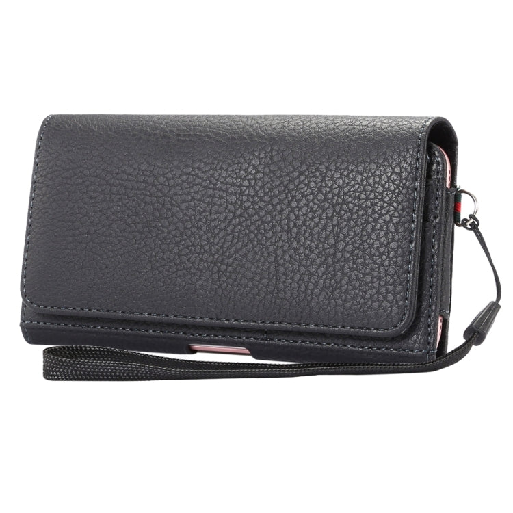 Universal Litchi Texture Vertical Flip Thwartwise PU Leather Case / Waist Bag with Back Splint & Card Slots & 15cm Lanyard for iPhone 8 Plus & 7 Plus & 6s Plus & 6 Plus, Galaxy Note 8 & Galaxy C9 Pr ... & Mate 7 & P9 Plus, Size: 16 x 8.3 x 1.5 cm(Black) by buy2fix