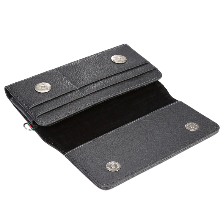 Universal Litchi Texture Vertical Flip Thwartwise PU Leather Case / Waist Bag with Back Splint & Card Slots & 15cm Lanyard for iPhone 8 Plus & 7 Plus & 6s Plus & 6 Plus, Galaxy Note 8 & Galaxy C9 Pr ... & Mate 7 & P9 Plus, Size: 16 x 8.3 x 1.5 cm(Black) by buy2fix