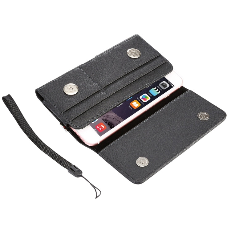 Universal Litchi Texture Vertical Flip Thwartwise PU Leather Case / Waist Bag with Back Splint & Card Slots & 15cm Lanyard for iPhone 8 Plus & 7 Plus & 6s Plus & 6 Plus, Galaxy Note 8 & Galaxy C9 Pr ... & Mate 7 & P9 Plus, Size: 16 x 8.3 x 1.5 cm(Black) by buy2fix