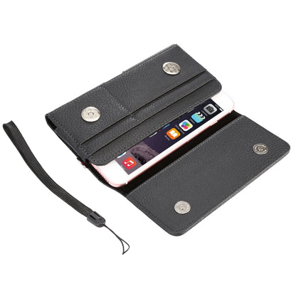 Universal Litchi Texture Vertical Flip Thwartwise PU Leather Case / Waist Bag with Back Splint & Card Slots & 15cm Lanyard for iPhone 8 Plus & 7 Plus & 6s Plus & 6 Plus, Galaxy Note 8 & Galaxy C9 Pr ... & Mate 7 & P9 Plus, Size: 16 x 8.3 x 1.5 cm(Black) by buy2fix