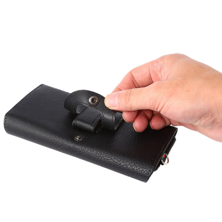 Universal Litchi Texture Vertical Flip Thwartwise PU Leather Case / Waist Bag with Back Splint & Card Slots & 15cm Lanyard for iPhone 8 Plus & 7 Plus & 6s Plus & 6 Plus, Galaxy Note 8 & Galaxy C9 Pr ... & Mate 7 & P9 Plus, Size: 16 x 8.3 x 1.5 cm(Black) by buy2fix