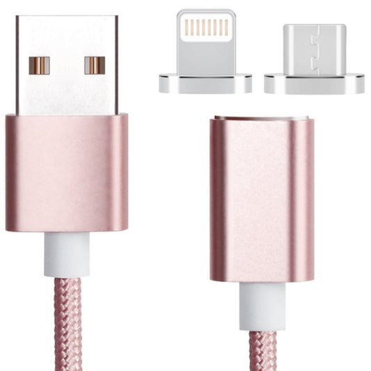 2 in 1 5V 2A Micro USB & 8 Pin to USB 2.0 Weave Style Magnetic Data Cable, Cable Length: 1.2m(Pink) by buy2fix