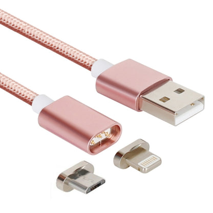 2 in 1 5V 2A Micro USB & 8 Pin to USB 2.0 Weave Style Magnetic Data Cable, Cable Length: 1.2m(Pink) by buy2fix