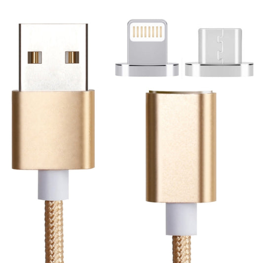 2 in 1 5V 2A Micro USB & 8 Pin to USB 2.0 Weave Style Magnetic Data Cable, Cable Length: 1.2m(Gold) by buy2fix