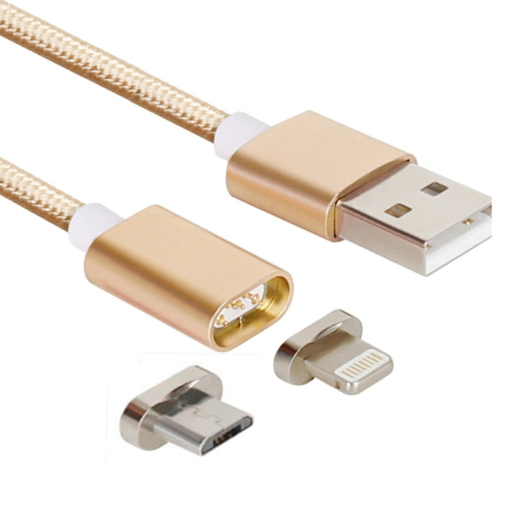 2 in 1 5V 2A Micro USB & 8 Pin to USB 2.0 Weave Style Magnetic Data Cable, Cable Length: 1.2m(Gold) by buy2fix