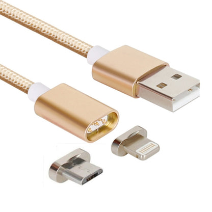 2 in 1 5V 2A Micro USB & 8 Pin to USB 2.0 Weave Style Magnetic Data Cable, Cable Length: 1.2m(Gold) by buy2fix