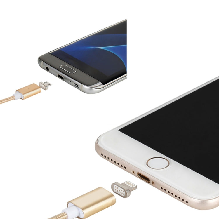 2 in 1 5V 2A Micro USB & 8 Pin to USB 2.0 Weave Style Magnetic Data Cable, Cable Length: 1.2m(Gold) by buy2fix