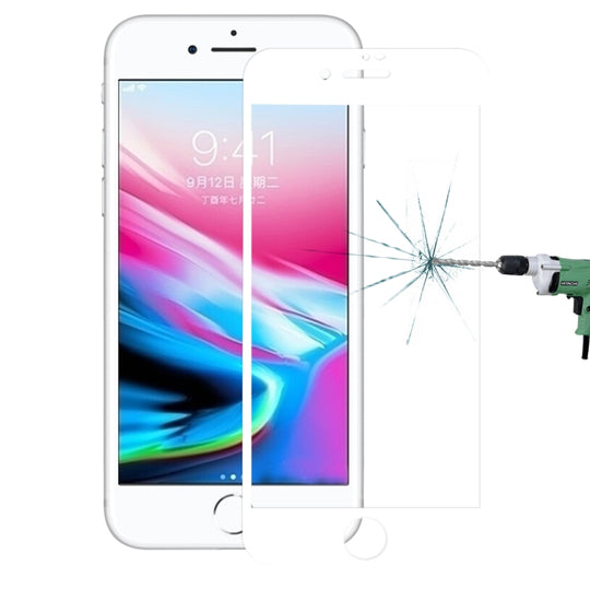 For iPhone 8 / 7 0.26mm 9H Surface Hardness 3D Explosion-proof Full Screen Carbon Fiber Soft Edges Tempered Glass Screen Film(White)
