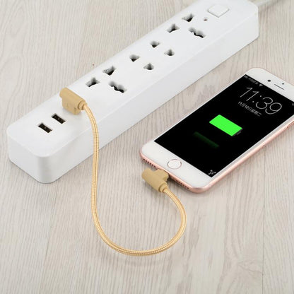 25cm Nylon Weave Style USB to 8 Pin Double Elbow Charging Cable(Gold) by buy2fix