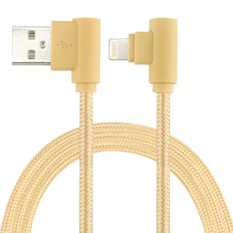 25cm Nylon Weave Style USB to 8 Pin Double Elbow Charging Cable(Gold) by buy2fix