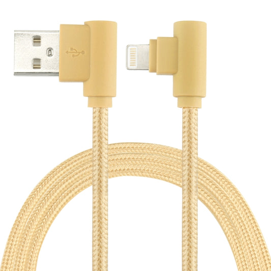 25cm Nylon Weave Style USB to 8 Pin Double Elbow Charging Cable(Gold) by buy2fix