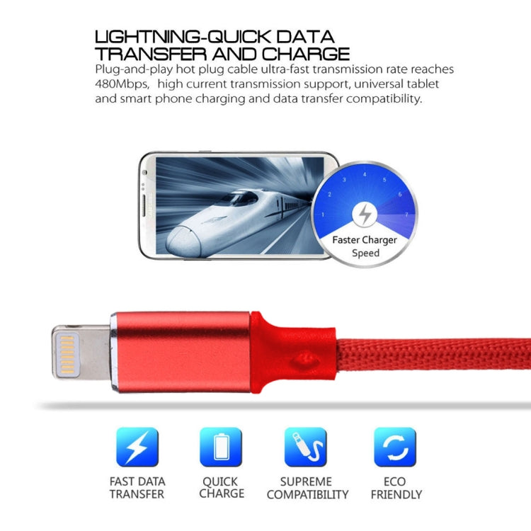 1m 2A USB to 8 Pin Nylon Weave Style Data Sync Charging Cable(Red) by buy2fix
