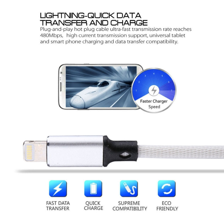 1m 2A USB to 8 Pin Nylon Weave Style Data Sync Charging Cable(White) by buy2fix