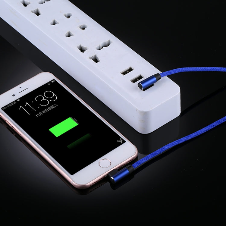 1m 2.4A Output USB to 8 Pin Double Elbow Design Nylon Weave Style Data Sync Charging Cable(Dark Blue) by buy2fix