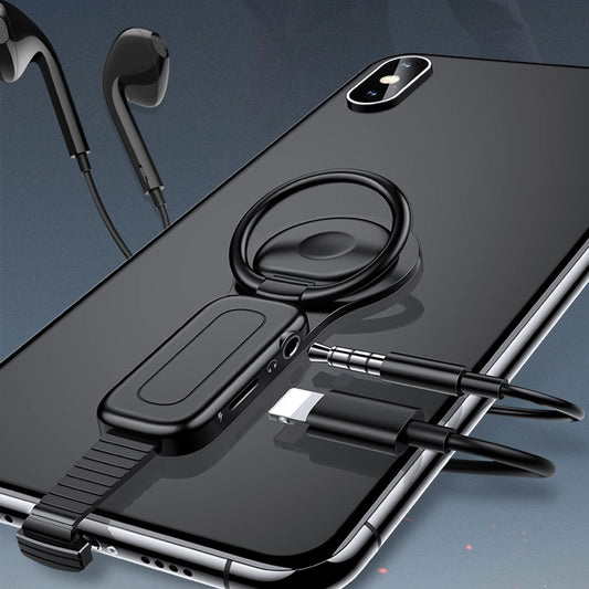 LXS08 8 Pin to 8 Pin + 3.5mm Audio Plug Ring Holder Fast Charging Adapter(Black) by buy2fix