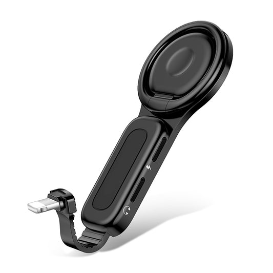 LXS08 8 Pin to 8 Pin + 3.5mm Audio Plug Ring Holder Fast Charging Adapter(Black) by buy2fix