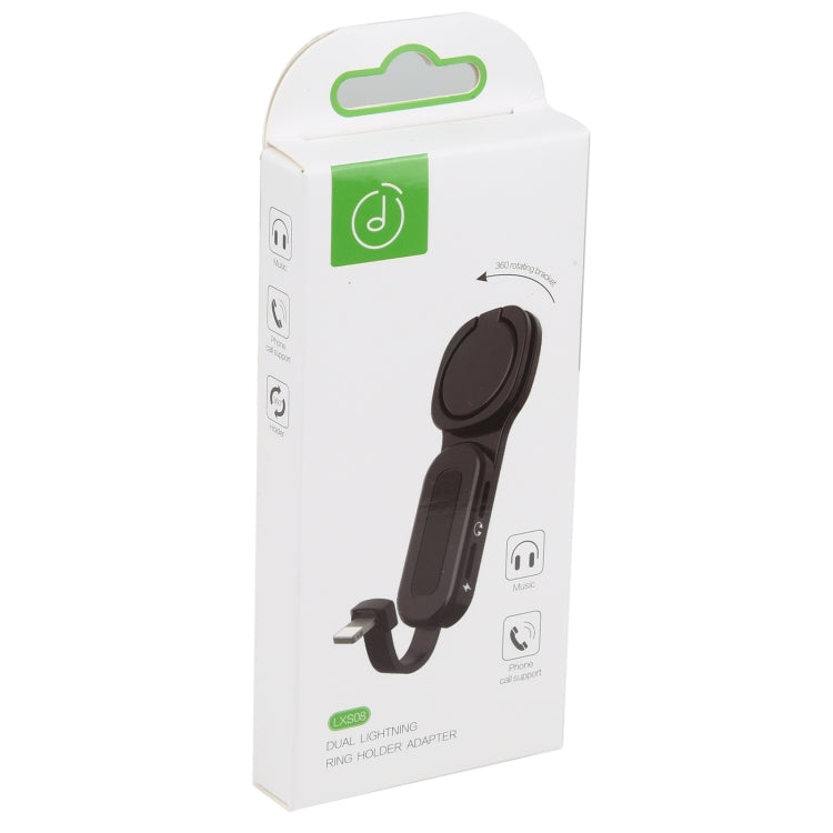 LXS08 8 Pin to 8 Pin + 3.5mm Audio Plug Ring Holder Fast Charging Adapter(Black) by buy2fix