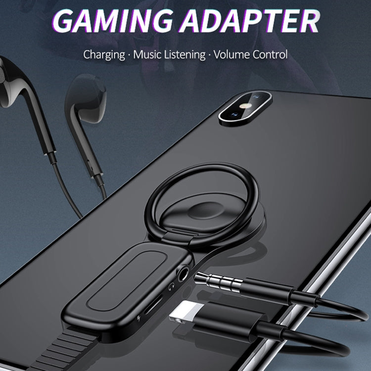 LXS08 8 Pin to 8 Pin + 3.5mm Audio Plug Ring Holder Fast Charging Adapter(Black) by buy2fix