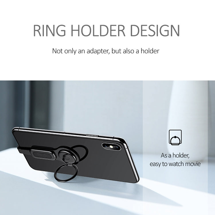 LXS08 8 Pin to 8 Pin + 3.5mm Audio Plug Ring Holder Fast Charging Adapter(Black) by buy2fix