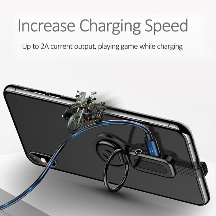 LXS08 8 Pin to 8 Pin + 3.5mm Audio Plug Ring Holder Fast Charging Adapter(Black) by buy2fix