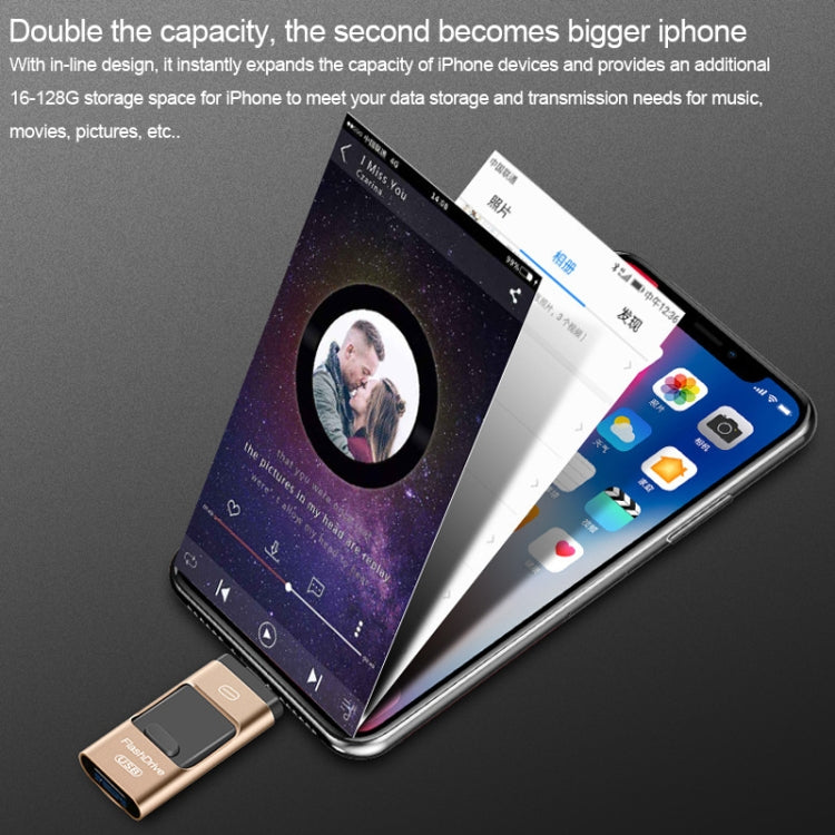 128GB USB 3.0 + 8 Pin + Mirco USB Android iPhone Computer Dual-use Metal Flash Drive (Rose Gold) by buy2fix