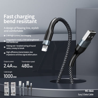 REMAX RC-064i Sury 2 Series 1m 2.4A USB to 8 Pin Data Cable for iPhone, iPad(Black) - Normal Style Cable by REMAX | Online Shopping UK | buy2fix