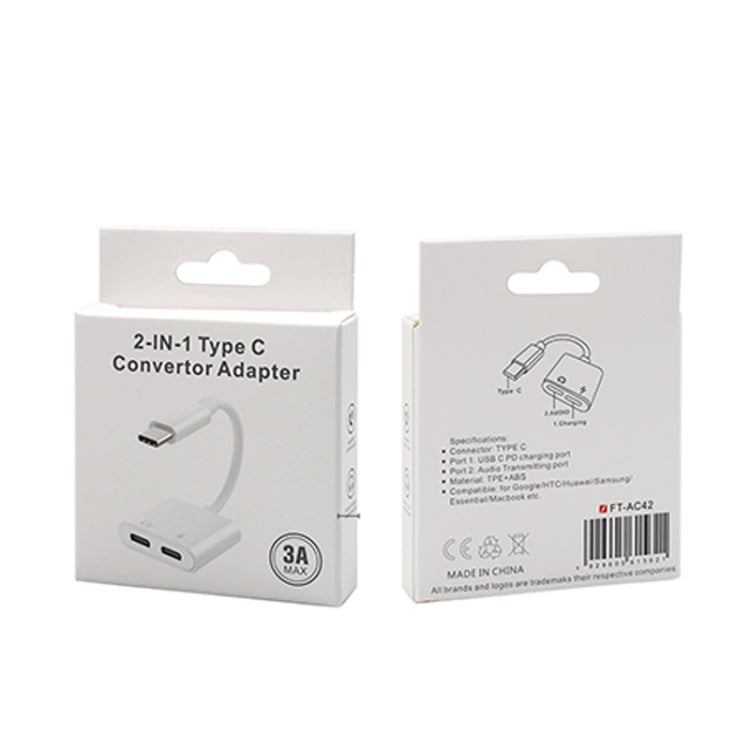 FT_AC42 2 in 1 18W PD USB-C / Type-C Male to USB-C / Type-C Audio + USB-C / Type-C Charging Female Audio Adapter - Type-C Adapter by buy2fix | Online Shopping UK | buy2fix
