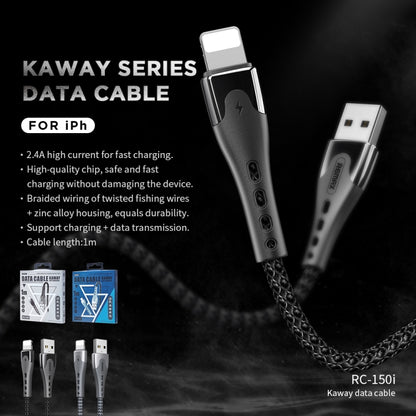 REMAX RC-150i KAWAY Series 1m 2.4A USB to 8 Pin Aluminum Alloy Braid Fast Charging Data Cable (Silver) by buy2fix