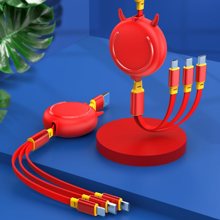 K042 1.2m 3A 3 in 1 USB to 8 Pin + USB-C / Type-C + Micro USB Bull Head Retractable Data Cable by buy2fix