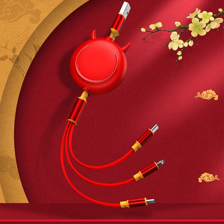 K042 1.2m 3A 3 in 1 USB to 8 Pin + USB-C / Type-C + Micro USB Bull Head Retractable Data Cable by buy2fix