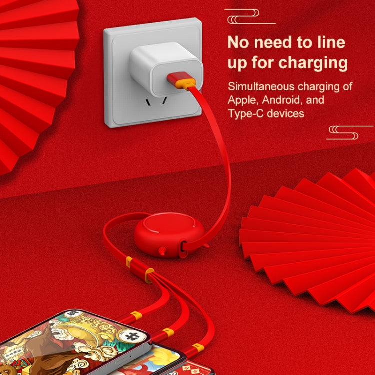 K042 1.2m 3A 3 in 1 USB to 8 Pin + USB-C / Type-C + Micro USB Bull Head Retractable Data Cable by buy2fix