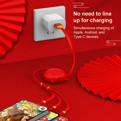 K042 1.2m 3A 3 in 1 USB to 8 Pin + USB-C / Type-C + Micro USB Bull Head Retractable Data Cable by buy2fix