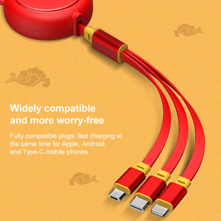 K042 1.2m 3A 3 in 1 USB to 8 Pin + USB-C / Type-C + Micro USB Bull Head Retractable Data Cable by buy2fix