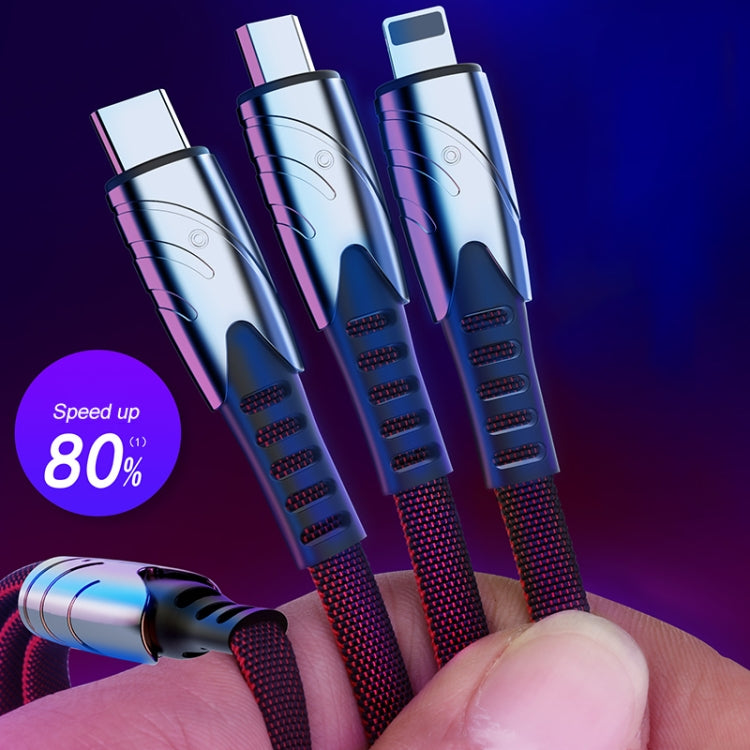 K051 1.2m 3 in 1 USB to 8 Pin + USB-C / Type-C + Micro USB Shark Fabric Data Cable(Black) by buy2fix