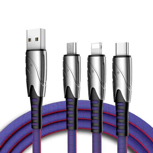 K051 1.2m 3 in 1 USB to 8 Pin + USB-C / Type-C + Micro USB Shark Fabric Data Cable(Blue) by buy2fix