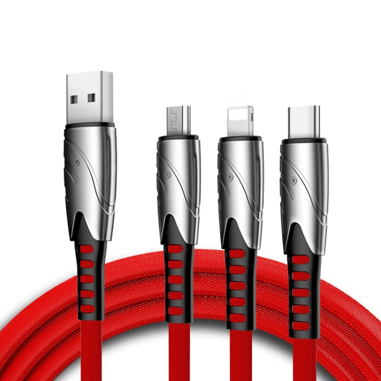K051 1.2m 3 in 1 USB to 8 Pin + USB-C / Type-C + Micro USB Shark Fabric Data Cable(Red) by buy2fix