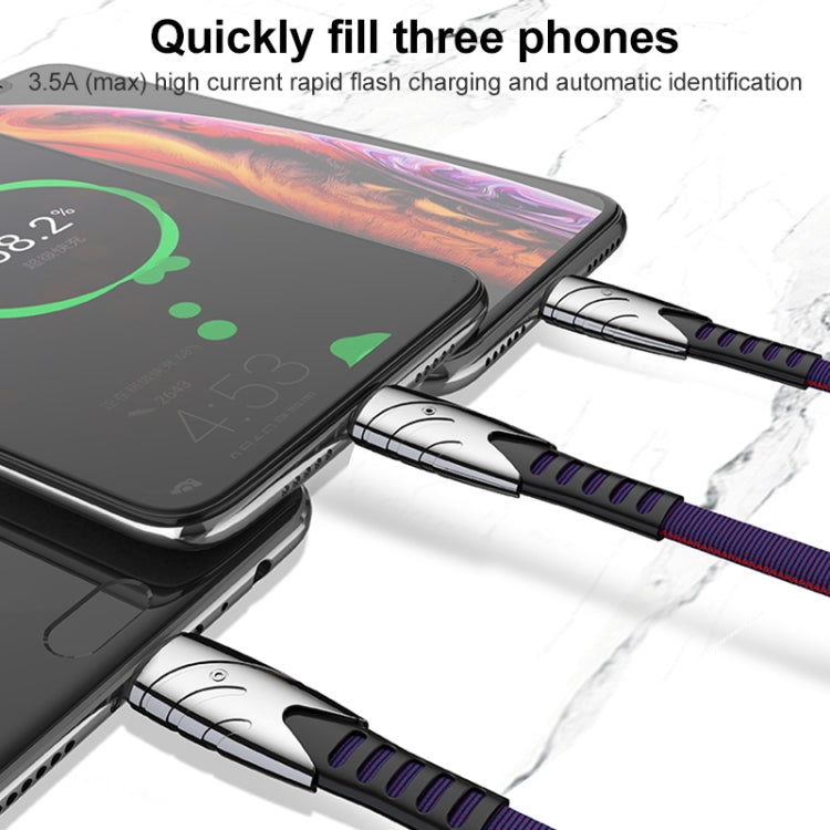 K051 1.2m 3 in 1 USB to 8 Pin + USB-C / Type-C + Micro USB Shark Fabric Data Cable(Red) by buy2fix