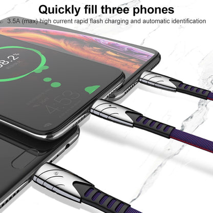 K051 1.2m 3 in 1 USB to 8 Pin + USB-C / Type-C + Micro USB Shark Fabric Data Cable(Red) by buy2fix